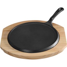 Patelnia żeliwna z podstawą drewnianą, rant niski, Ø 255 mm
