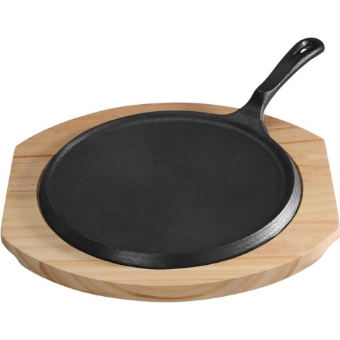 Patelnia żeliwna z podstawą drewnianą, rant niski, Ø 255 mm