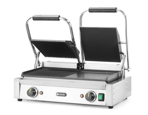 Grill kontaktowy podwójny, 1/2 gładka, 1/2 ryflowana 570x375x(H)216mm