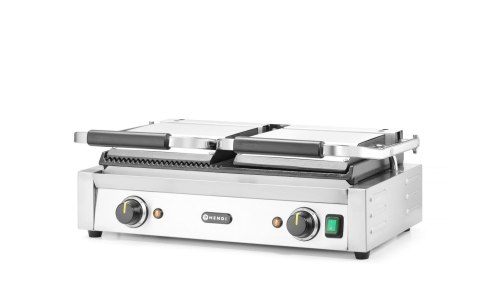 Grill kontaktowy podwójny, 1/2 gładka, 1/2 ryflowana 570x375x(H)216mm