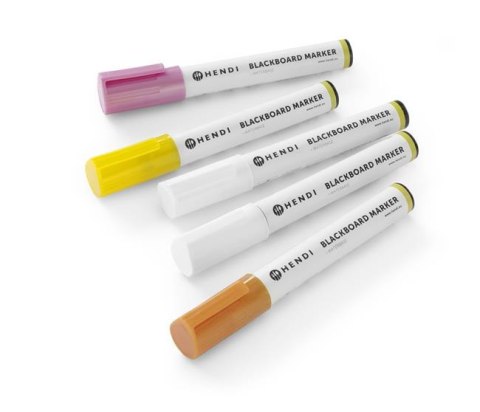 Markery kredowe ścięta końcówka 6mm, żółty, różowy, brązowy, 2 x biały - zestaw 5 szt. Wariant podstawowy