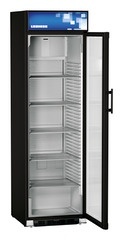 Witryna chłodnicza z chłodzeniem powietrzem obiegowym, drzwi ze szkła izolacyjnego z ramą z tworzywa sztucznego, Czarna Comfort