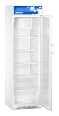 Witryna chłodnicza z chłodzeniem powietrzem obiegowym, drzwi ze szkła izolacyjnego z ramą z tworzywa sztucznego, Biała, Comfort