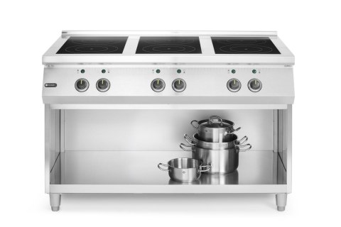Kuchenka indukcyjna z 6 polami grzewczymi, 400V/25500W, 1200x700x(H)890mm