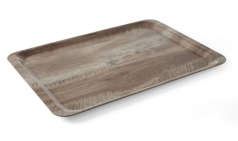 Taca do serwowania z laminatem z melaminy, antypoślizgowa, ciemne drewno, 370x530mm
