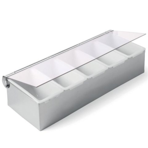 Pojemnik barmański na dodatki do drinków - 5 częściowy 375x140x(H)90mm