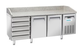 Stół chłodniczy do pizzy 2-drzwiowy z 5 szufladami i blatem granitowym, Arktic, 362L, srebrny, 220-240V/210W, 2025x800x(H)1040mm