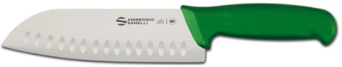 Nóż Santoku, ze żłobieniami, ZIELONY,  18 cm